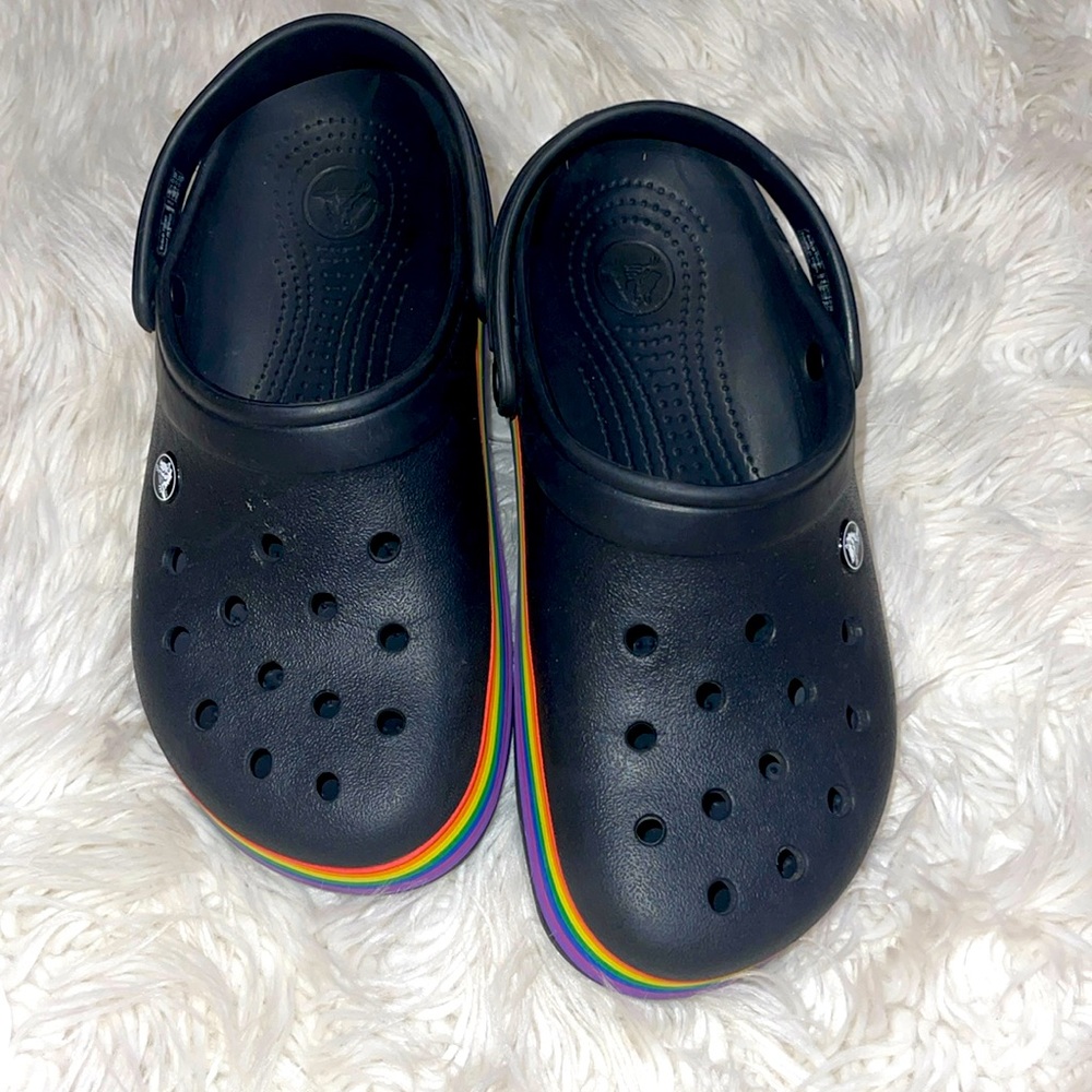 CROCS- Crocband Rainbow Crocs rainbow  platform crocs like New Size -W-9 M-7